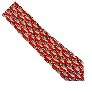 Florence Menswear 100% Pure Silk Red and Brown Geometric Pattern Tie